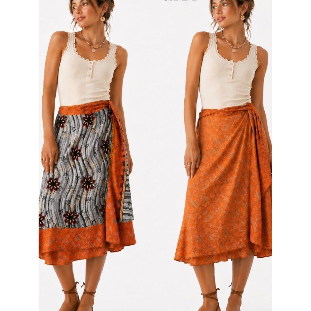 Coton Du Monde 100% Silk True Wrap 2 way Skirt Boho Womens Size Small/Medium